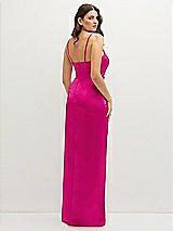 Rear View Thumbnail - Think Pink Asymmetrical Draped Pleat Wrap Satin Maxi Dress