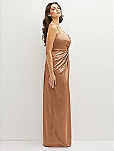 Side View Thumbnail - Toffee Asymmetrical Draped Pleat Wrap Satin Maxi Dress