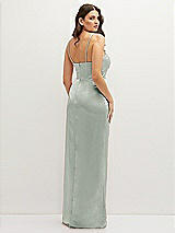 Rear View Thumbnail - Willow Green Asymmetrical Draped Pleat Wrap Satin Maxi Dress