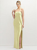 Front View Thumbnail - Butter Yellow Strapless Pull-On Satin Column Dress with Side Seam Slit