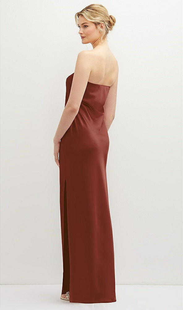 Back View - Auburn Moon Strapless Pull-On Satin Column Dress with Side Seam Slit