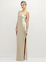 Alt View 1 Thumbnail - Champagne Strapless Pull-On Satin Column Dress with Side Seam Slit