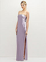 Alt View 1 Thumbnail - Lilac Haze Strapless Pull-On Satin Column Dress with Side Seam Slit