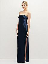 Alt View 1 Thumbnail - Midnight Navy Strapless Pull-On Satin Column Dress with Side Seam Slit