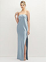 Front View Thumbnail - Mist Strapless Pull-On Satin Column Dress with Side Seam Slit