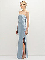 Side View Thumbnail - Mist Strapless Pull-On Satin Column Dress with Side Seam Slit