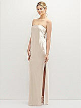 Alt View 1 Thumbnail - Oat Strapless Pull-On Satin Column Dress with Side Seam Slit