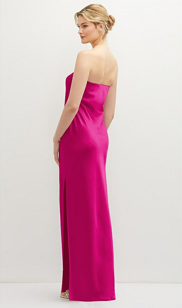 Back View - Think Pink Strapless Pull-On Satin Column Dress with Side Seam Slit