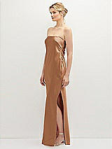 Side View Thumbnail - Toffee Strapless Pull-On Satin Column Dress with Side Seam Slit