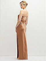 Rear View Thumbnail - Toffee Strapless Pull-On Satin Column Dress with Side Seam Slit