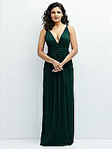 Front View Thumbnail - Metallic Evergreen Plunge V-Neck Metallic Pleated Maxi Dress with Twist Straps