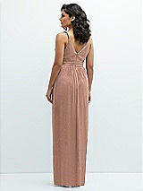 Rear View Thumbnail - Metallic Sienna Plunge V-Neck Metallic Pleated Maxi Dress with Twist Straps