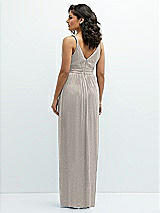 Rear View Thumbnail - Metallic Taupe Plunge V-Neck Metallic Pleated Maxi Dress with Twist Straps