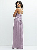 Rear View Thumbnail - Metallic Lilac Haze Soft Cowl Neck Metallic Pleated Maxi Dress with Convertible Tie Straps