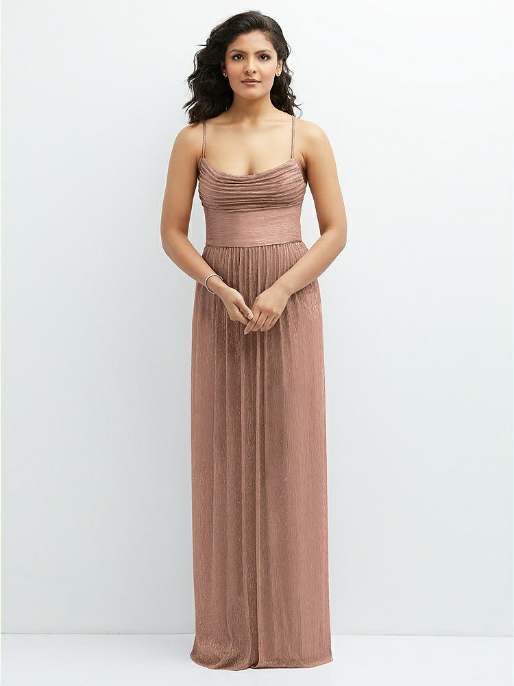 Ruffle Tiered Skirt Metallic Pleated Strapless Midi Bridesmaid Dress In  Metallic Sienna | The Dessy Group