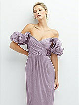 Alt View 4 Thumbnail - Metallic Lilac Haze Dramatic Ruffle Edge Convertible Strap Metallic Pleated Maxi Dress