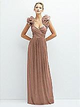 Alt View 1 Thumbnail - Metallic Sienna Dramatic Ruffle Edge Convertible Strap Metallic Pleated Maxi Dress