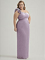 Alt View 2 Thumbnail - Metallic Lilac Haze Dramatic Ruffle Edge One-Shoulder Metallic Pleated Maxi Dress