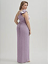 Alt View 3 Thumbnail - Metallic Lilac Haze Dramatic Ruffle Edge One-Shoulder Metallic Pleated Maxi Dress