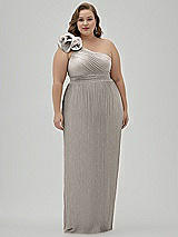 Alt View 1 Thumbnail - Metallic Taupe Dramatic Ruffle Edge One-Shoulder Metallic Pleated Maxi Dress