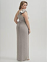 Alt View 3 Thumbnail - Metallic Taupe Dramatic Ruffle Edge One-Shoulder Metallic Pleated Maxi Dress