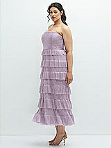 Side View Thumbnail - Metallic Lilac Haze Ruffle Tiered Skirt Metallic Pleated Strapless Midi Dress