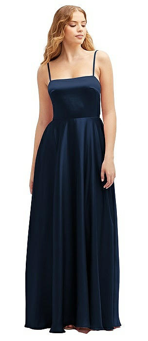 Adjustable Sash Tie Back Satin Maxi Dress with Full Skirt