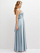 Side View Thumbnail - Mist Adjustable Sash Tie Back Satin Maxi Dress with Full Skirt