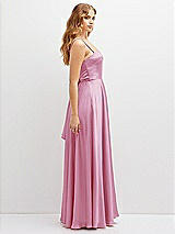 Side View Thumbnail - Powder Pink Adjustable Sash Tie Back Satin Maxi Dress with Full Skirt