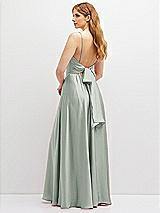 Rear View Thumbnail - Willow Green Adjustable Sash Tie Back Satin Maxi Dress with Full Skirt