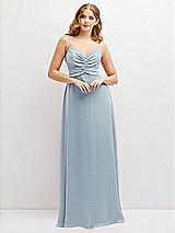 Alt View 1 Thumbnail - Mist Vertical Ruched Bodice Satin Maxi Dress with Full Skirt