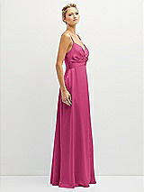 Side View Thumbnail - Tea Rose Vertical Ruched Bodice Satin Maxi Dress with Full Skirt