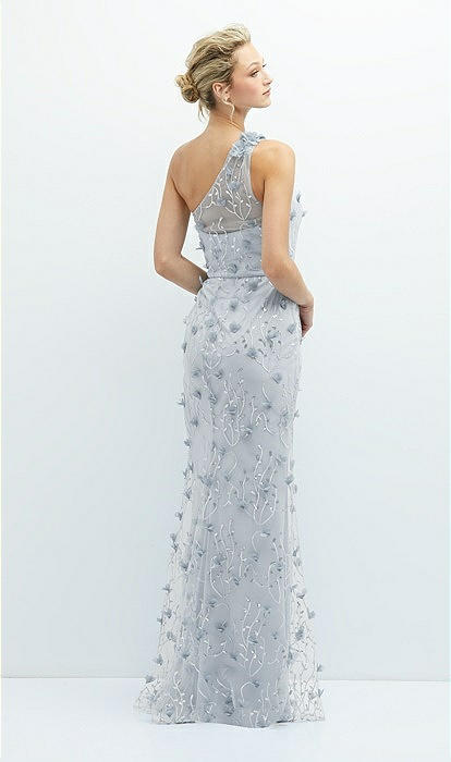 Dessy Collection Floral Applique One Shoulder Gown in Midnight