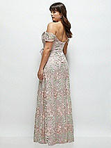 Rear View Thumbnail - Suede Rose Off-the-Shoulder A-line Floral Embroidered Dress with Skinny Tie Sash