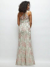 Rear View Thumbnail - Oat One-Shoulder Fit and Flare Floral Embroidered Dress with Skinny Tie Sash