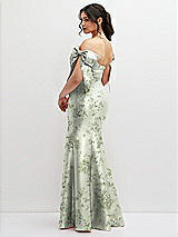 Rear View Thumbnail - Sage Cottage Rose Off-the-Shoulder Bow Floral Satin Corset Dress with Fit and Flare Skirt