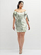 Alt View 2 Thumbnail - Sage Cottage Rose Floral Satin Off-the-Shoulder Bow Corset Fit and Flare Mini Dress