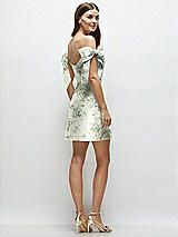 Rear View Thumbnail - Sage Cottage Rose Floral Satin Off-the-Shoulder Bow Corset Fit and Flare Mini Dress