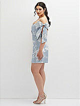 Alt View 3 Thumbnail - Porcelain Blue Seraphina Floral Floral Satin Off-the-Shoulder Bow Corset Fit and Flare Mini Dress