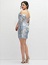 Alt View 4 Thumbnail - Porcelain Blue Seraphina Floral Floral Satin Off-the-Shoulder Bow Corset Fit and Flare Mini Dress