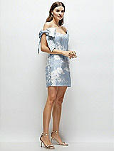 Side View Thumbnail - Porcelain Blue Seraphina Floral Floral Satin Off-the-Shoulder Bow Corset Fit and Flare Mini Dress