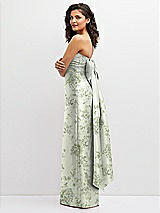 Side View Thumbnail - Sage Cottage Rose Floral Strapless Draped Bodice Column Dress with Oversized Bow