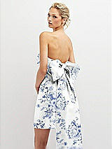 Alt View 1 Thumbnail - Cottage Rose Larkspur Floral Strapless Satin Column Mini Dress with Oversized Bow