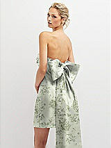 Alt View 1 Thumbnail - Sage Cottage Rose Floral Strapless Satin Column Mini Dress with Oversized Bow