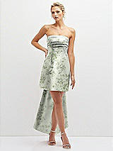 Front View Thumbnail - Sage Cottage Rose Floral Strapless Satin Column Mini Dress with Oversized Bow