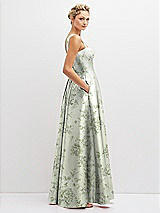 Side View Thumbnail - Sage Cottage Rose Floral Lace-Up Back Bustier Satin Dress with Full Skirt and Pockets