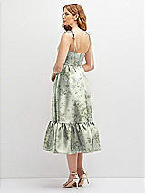 Rear View Thumbnail - Sage Cottage Rose Floral Shirred Ruffle Hem Midi Dress with Self-Tie Spaghetti Straps and Pockets