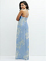 Rear View Thumbnail - Larkspur Gold Foil Soft Cowl Neck Metallic Pleated Maxi Dress with Floral Gold Foil Print