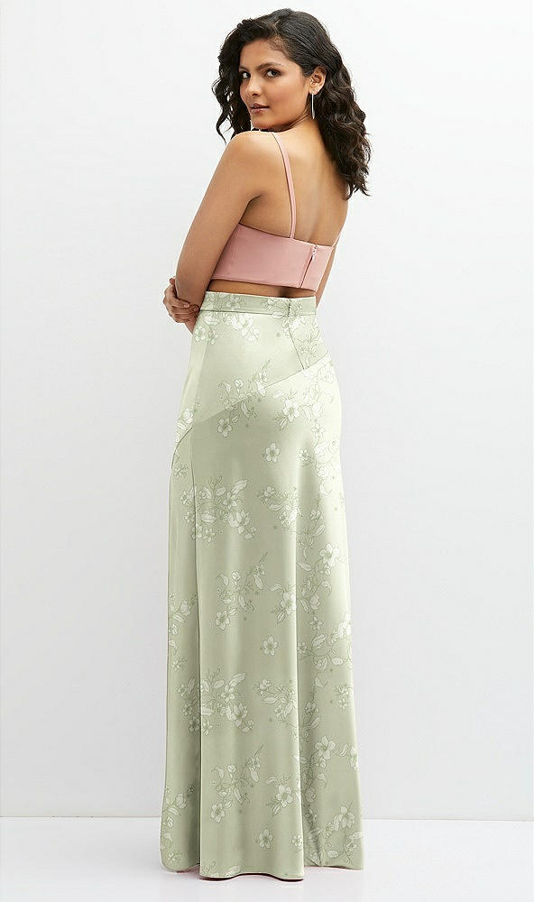 Back View - Vintage Primrose Celadon Floral Satin Mix-and-Match High Waist Seamed Bias Skirt