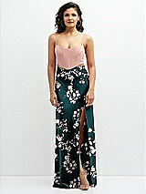 Front View Thumbnail - Vintage Primrose Evergreen Floral Satin Mix-and-Match High Waist Seamed Bias Skirt